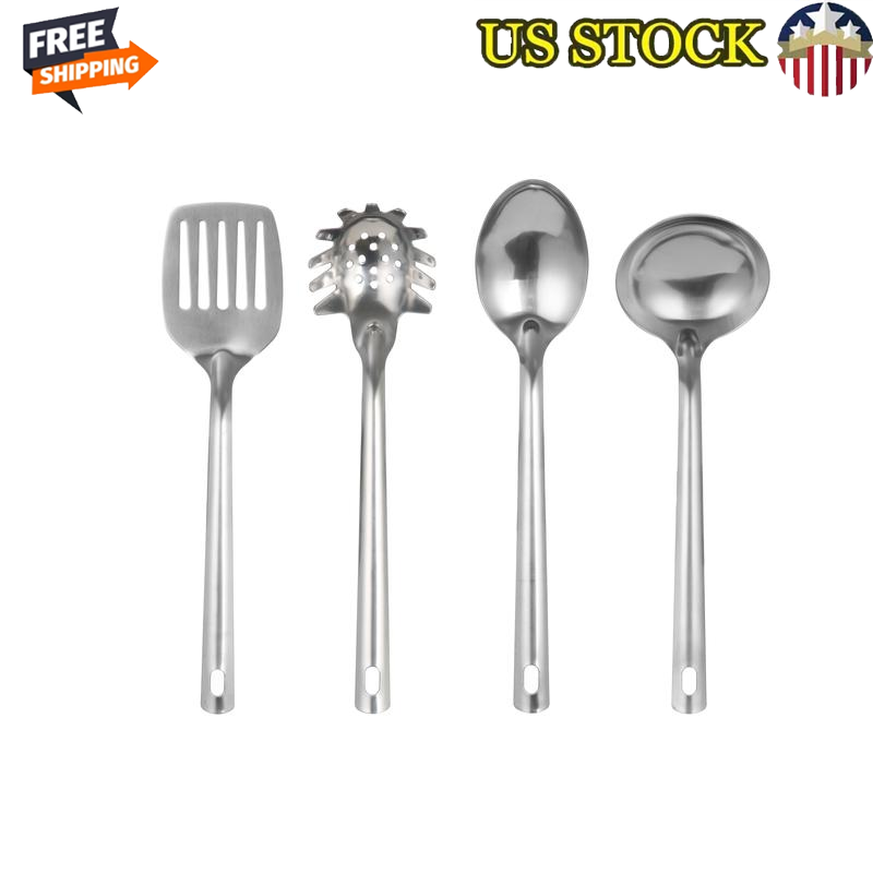 4-Piece Stainless Steel Kitchen Utensil Set Spatula Spoon Ladle Pasta Tool New