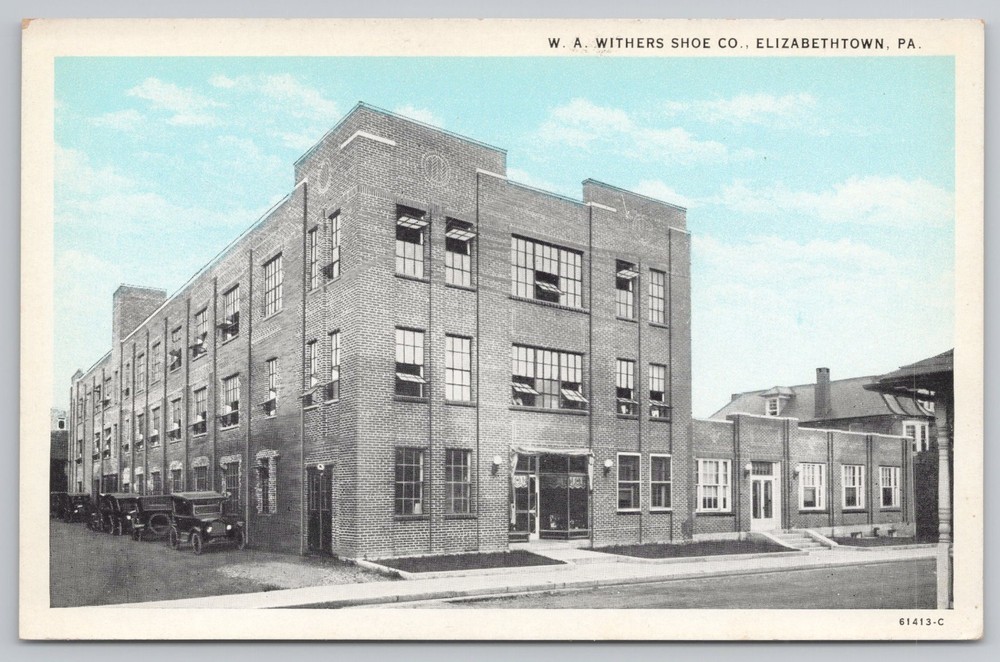 W.A. Withers Shoe Co. Elizabethtown Pennsylvania Postcard Gebhart's Book Store