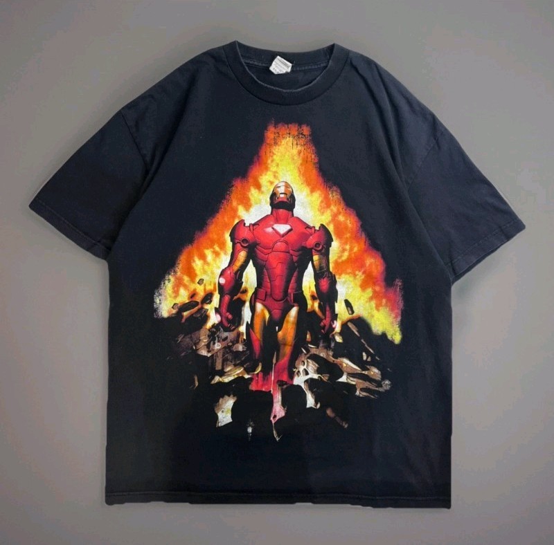 Y2K Marvel Mad Engine Iron Man Big Print Vintage T-Shirt Mens