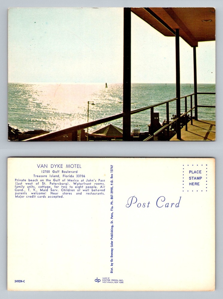Treasure Island, FL-Florida, Van Dyke Motel Gulf Of Mexico View Vintage Postcard