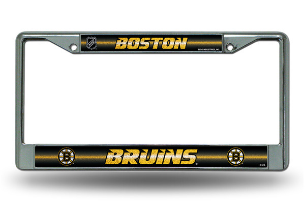 BOSTON BRUINS NHL GLITTER CHROME METAL MADE IN USA LICENSE PLATE FRAME