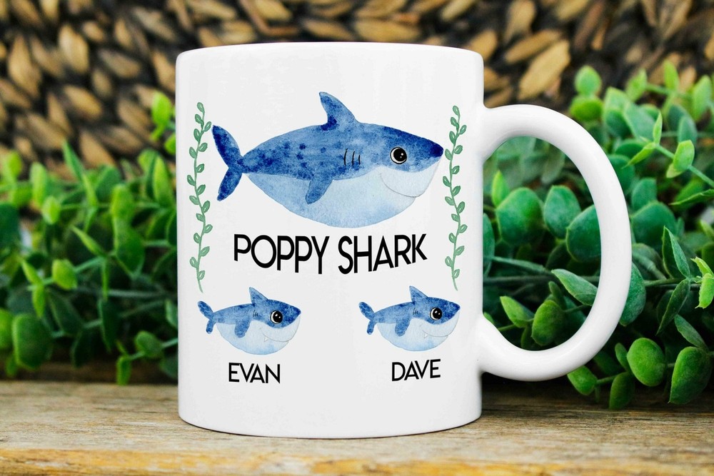 Poppy Gift Poppy Shark Mug Custom Poppy Mugs Mug With Kids Names Poppy Est