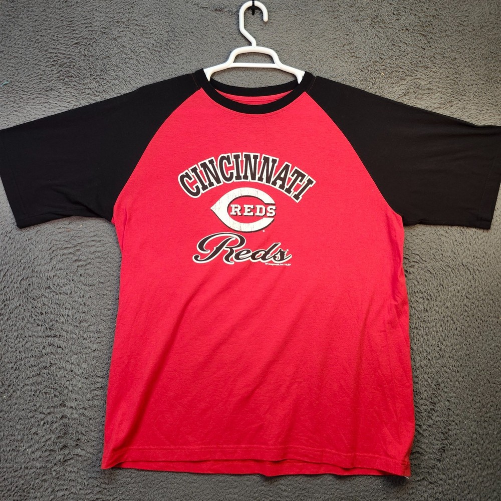 Cincinnati Reds Shirt Mens XL Red Black MLB Baseball Raglan Tee Vintage Style