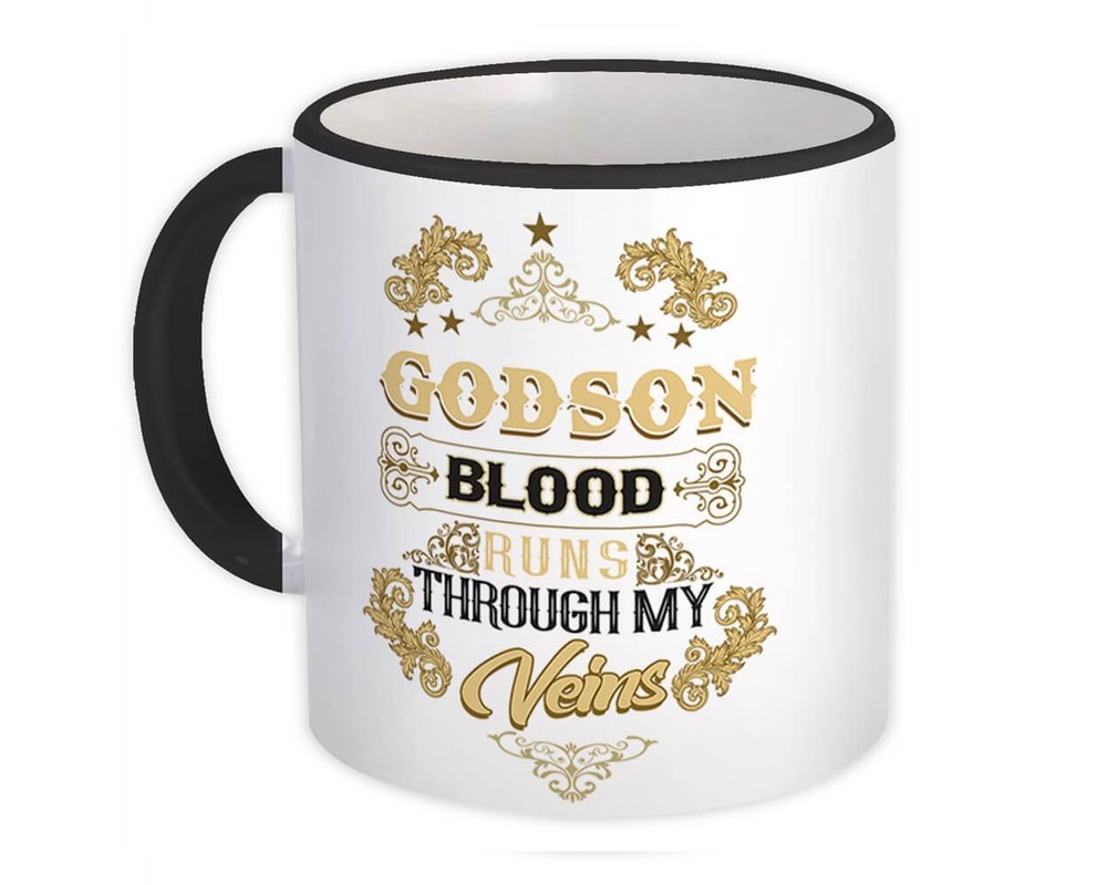 Gift Mug : GODSON Blood Runs Through My Veins Family Relative Birthday Christmas