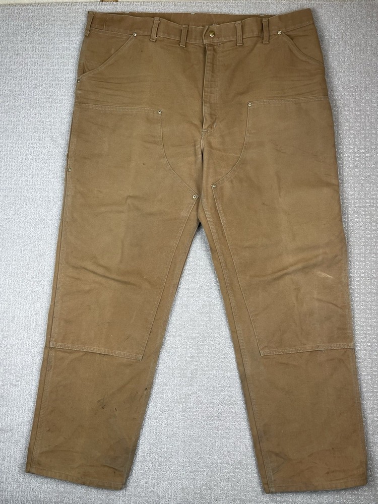 VTG 90s Carhartt Brown Canvas Double Knee Work Pants 44x32 Union Made USA 62W