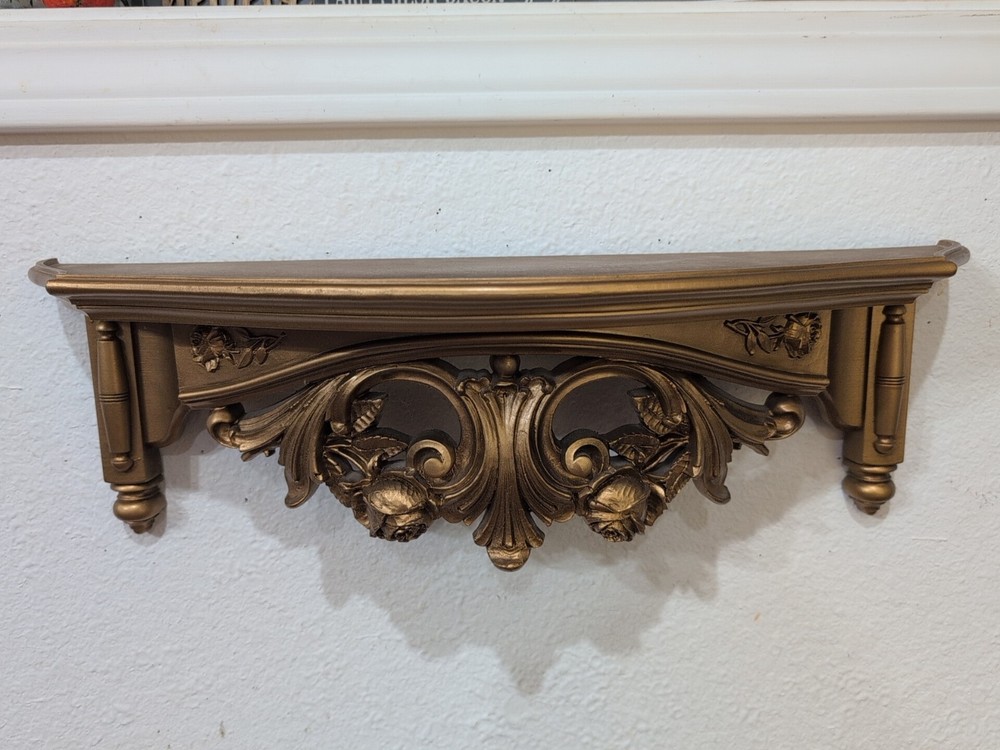 Vintage Homco Plastic Wall Shelf Gold Ornate Hollywood Regency Style USA 19.5