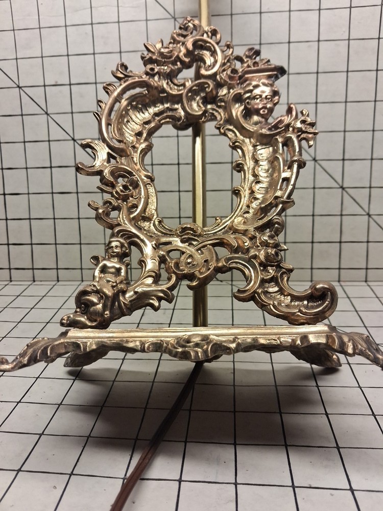 Vintage Ornate Brass Rococo Cherub Putti Lamp Base 14
