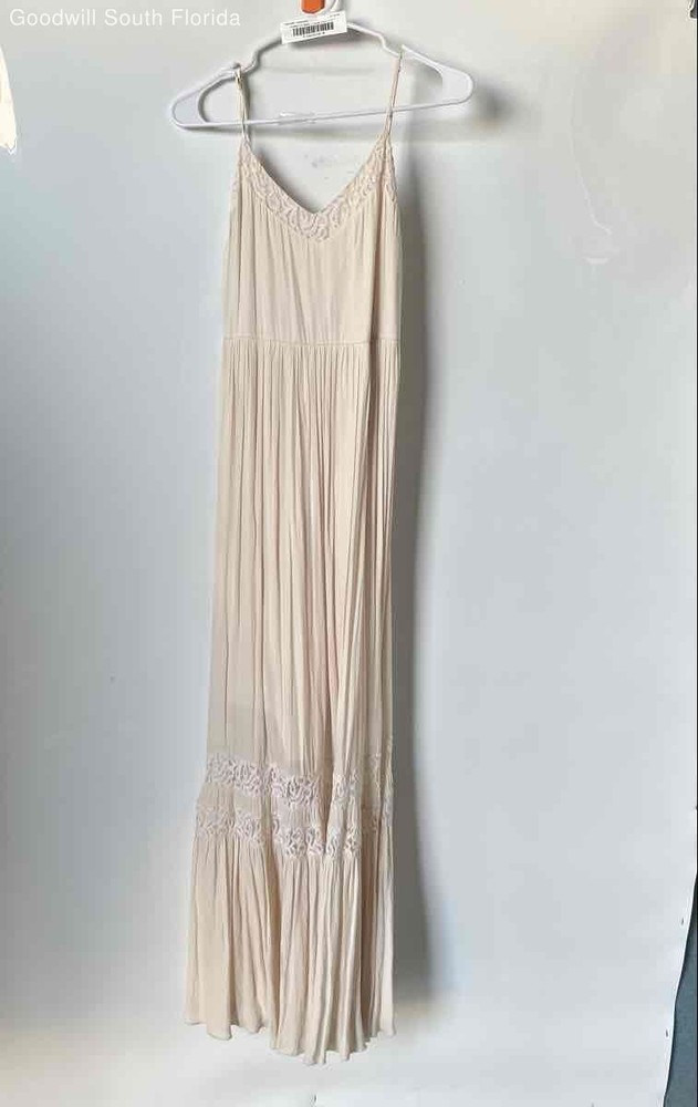 Forever 21 Womens Beige Lace Sleeveless V-Neck Back Zip Maxi Dress Size Small