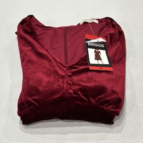Briggs Women's Velvet Pockets Soft Dress, Dark Red, Size M