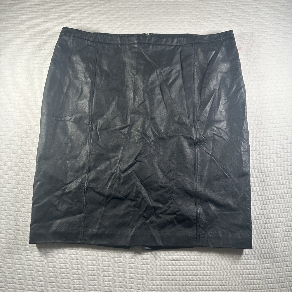 WORTHINGTON Skirt Womens 24W Black Faux Leather Pencil Plus Size Career Office