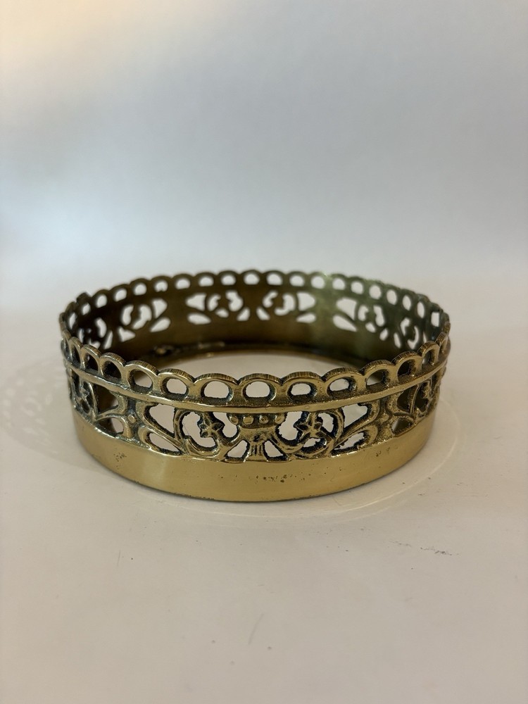 Pillar Candle Ring Collar Stand Brass Filigree Crown 6