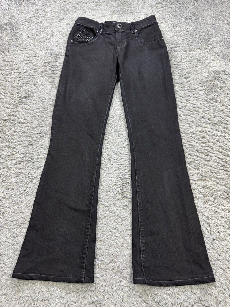 Cache Jeans Women 0 Black Flare Boot Cut Grudge Rhinestone Bedazzled Y2K Denim
