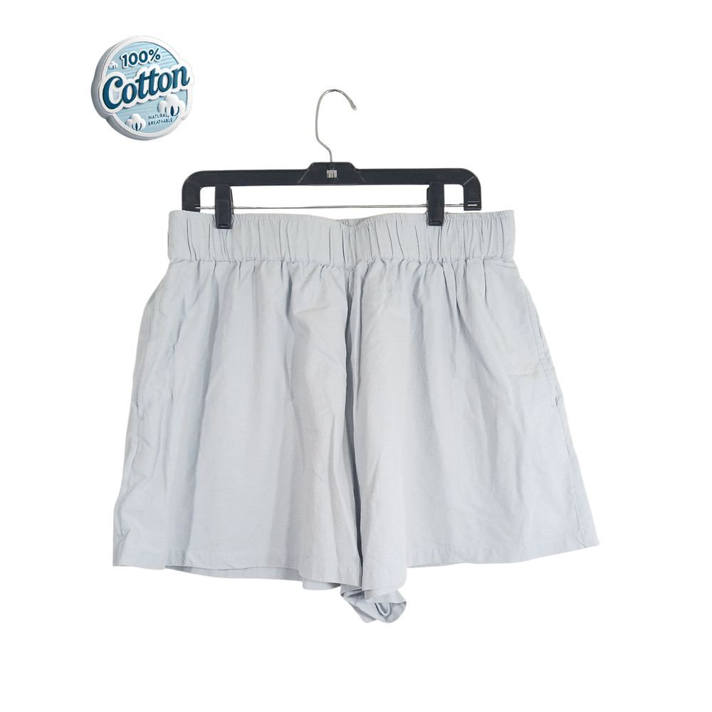 Free People Women’s Light Blue Shorts XL Crinkle Cotton Pull-On Elastic Waist