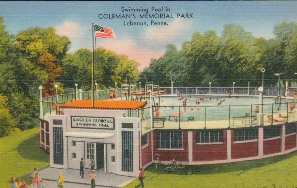 Coleman's Memorial Park Swimming Pool Lebanon Pennsylvania PA Postcard Linen