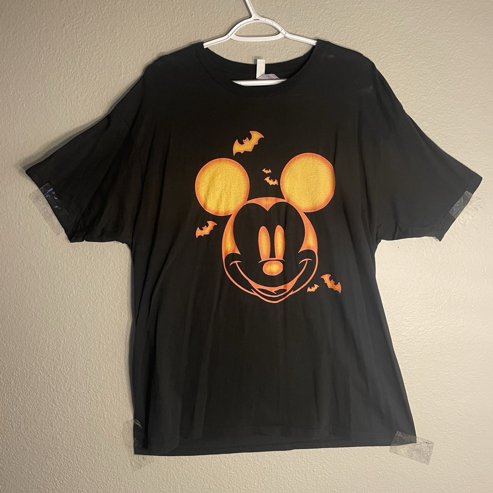 Disney Mickey Mouse Halloween T-Shirt XL Black Orange Bats Graphic