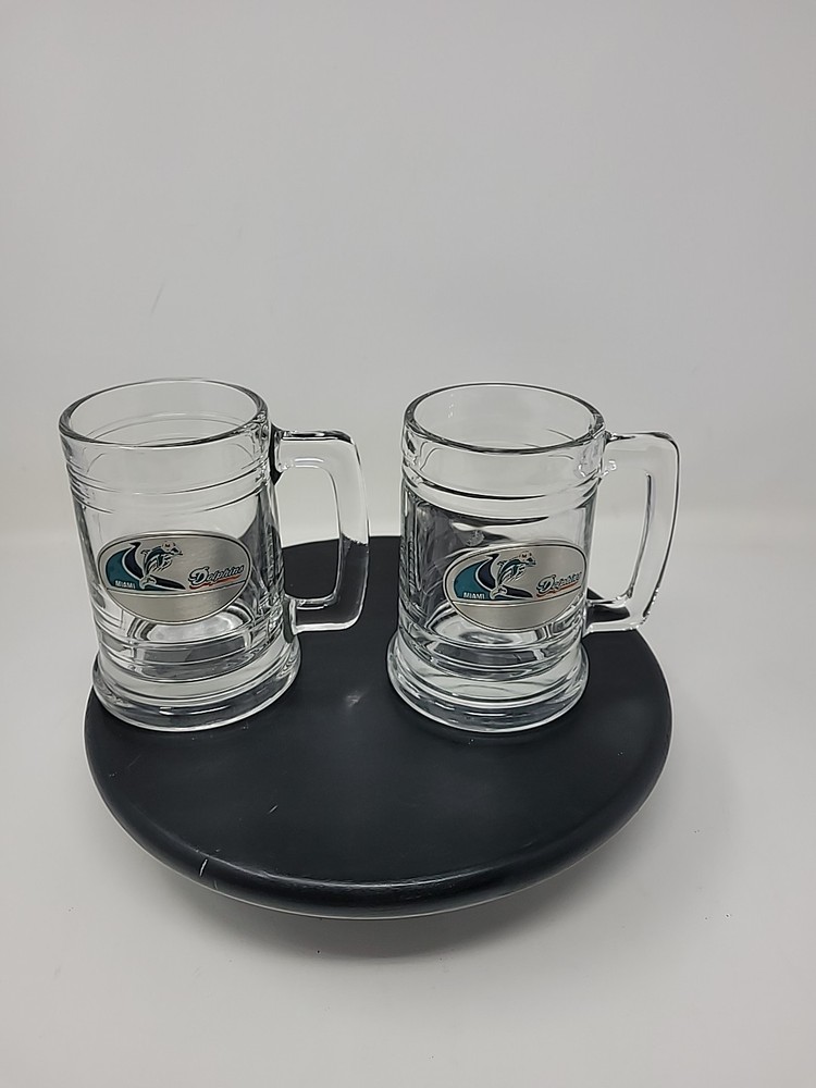 Vintage Set Of Miami Dolphins NFL  Beer Stein Collectible Glass Mug 3D Logo