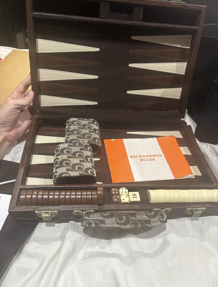 Vintage 1970s Travel Backgammon Complete Board Game Set w/ original instructions