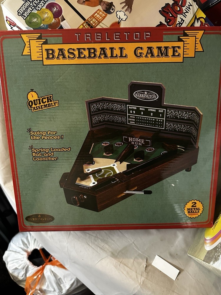 New Wooden Tabletop Style Baseball Game, Barrington, 2 Steel Baseballs