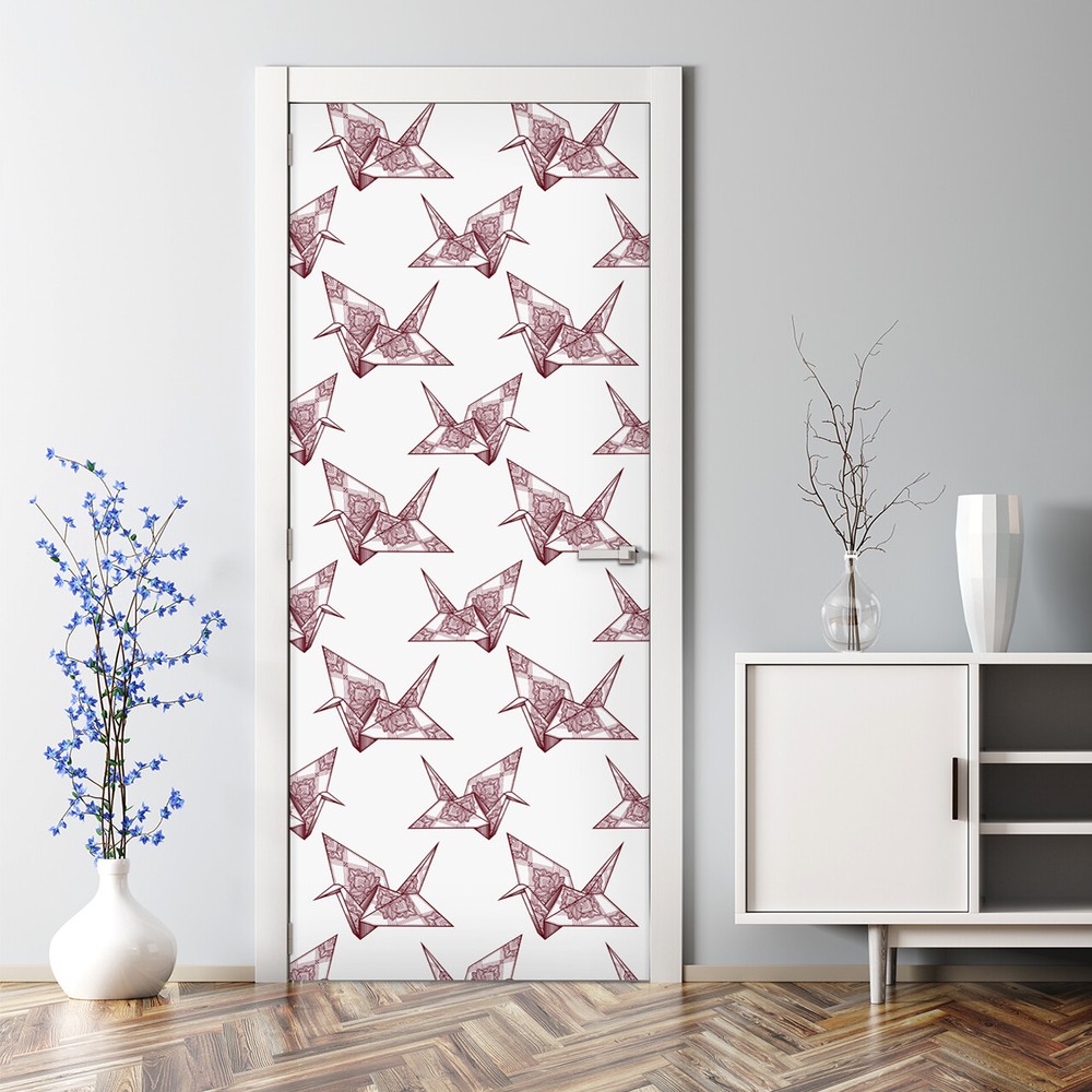 Subtle origami bird geometric white maroon bubble-free door sticker