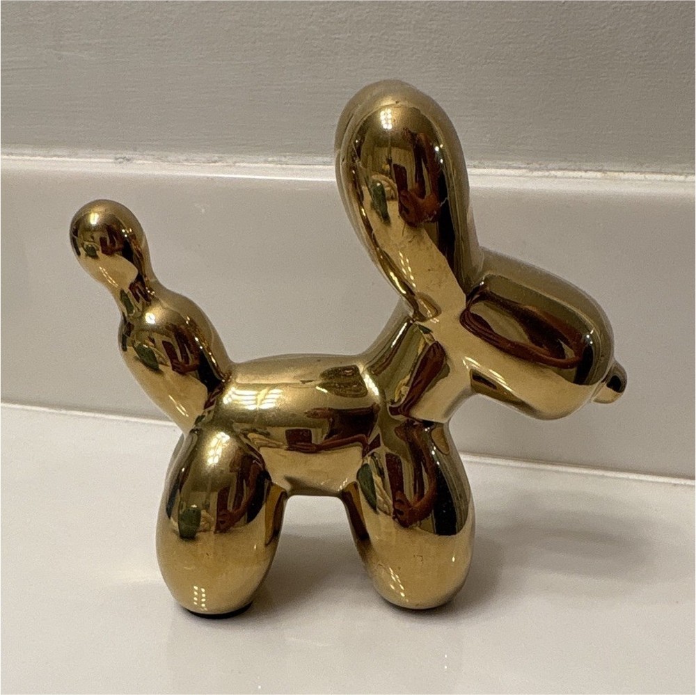 Gold Glossy Balloon Dog Figurine Sculpture, Freestanding Animal Decor