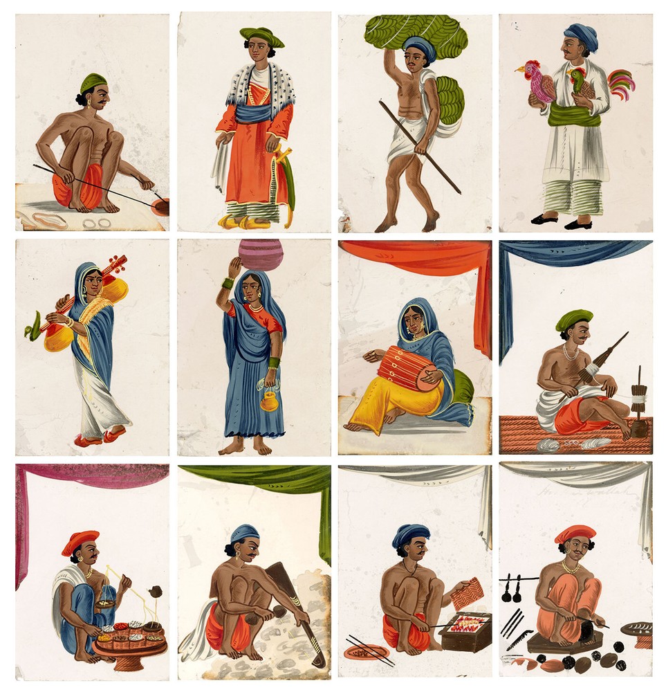 Indian Company School Mica Paintings – Set of 12 Street Trades, early 19th-ce...