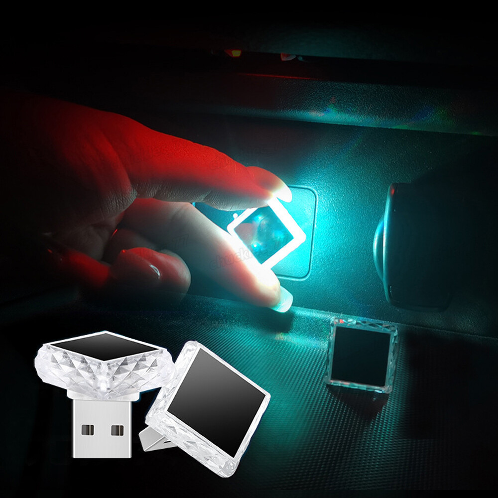 2x Mini LED Car Interior Light USB Neon Atmosphere Ambient Lamp Trim Accessories