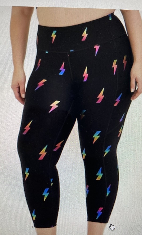 TORRID rainbow lightning bolt crop leggings womens size 1/1X black active pocket
