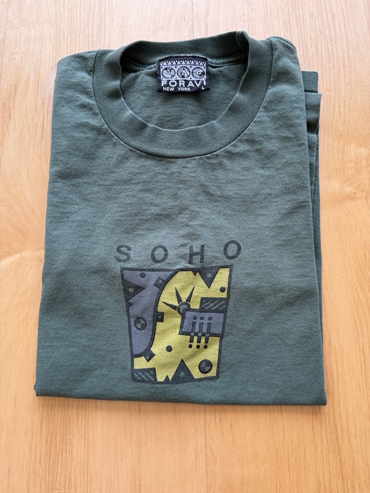 Foravi New York SOHO Graphic T Shirt Mens Large Green Abstract Retro Casual Tee-image