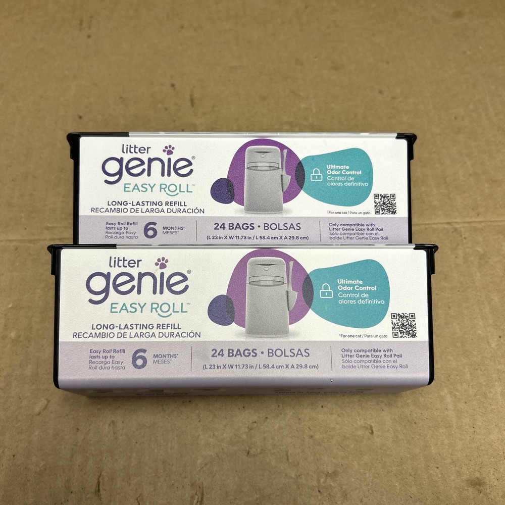 2 Litter Genie Easy Roll For Cat Litter Disposable System 24 Bags Each *48 TOTAL