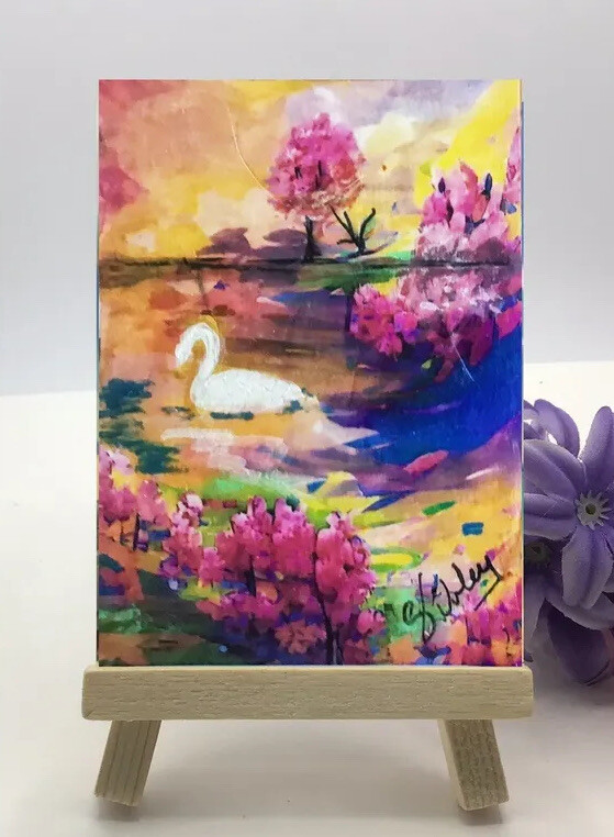 SWAN LAKE Miniature  Painting 2.5”