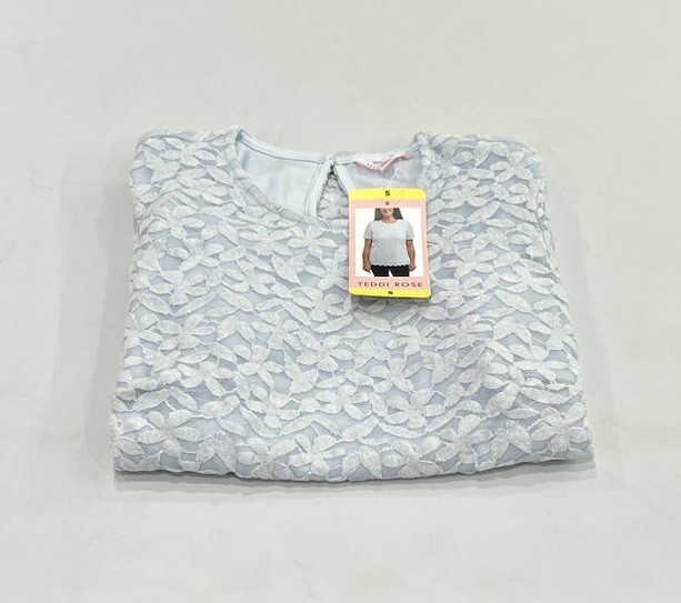 Teddi Rose Women's Crewneck Short Sleeve Blouse, Light Blue, Size S