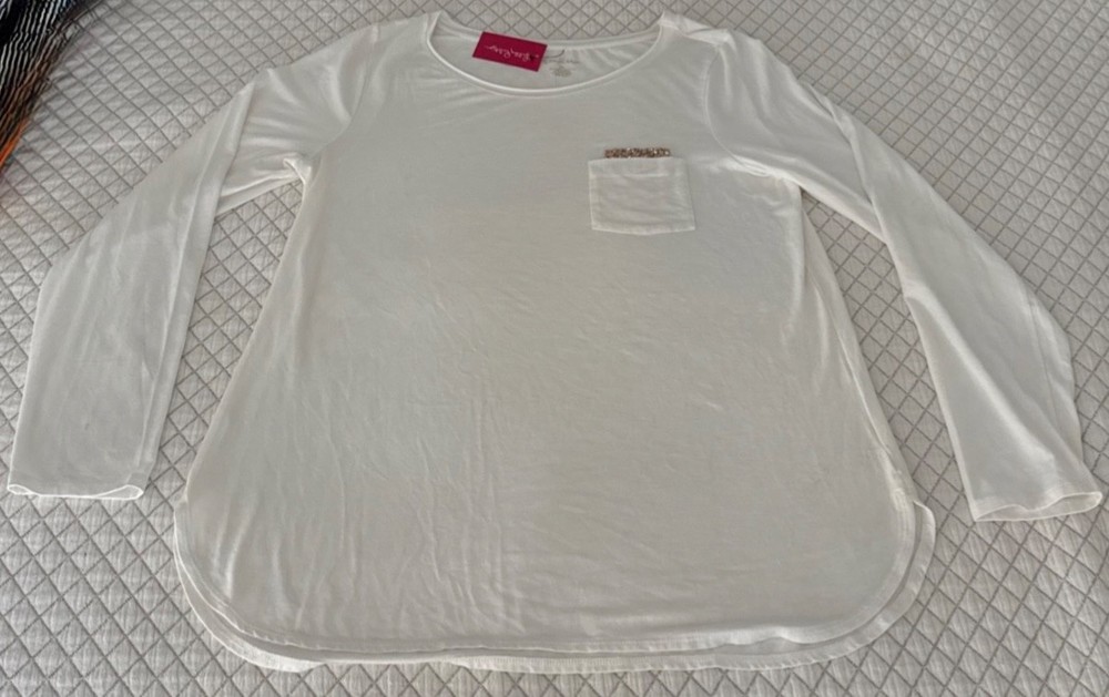 Lilly Pulitzer Solid Resort WHITE LOUELLA TOP Long Sleeve Sequin Pocket XL NWOT