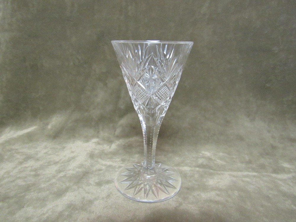 Vintage Brilliant Cut Glass Diamond Fan Mitre Cut Wine Cordial Liqueur Stem