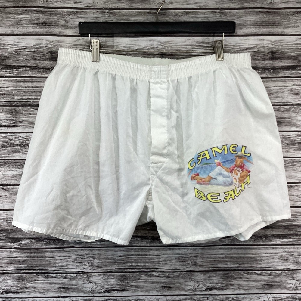 Vintage Camel Cigarettes Boxer Shorts Men XL White Graphic Print Lightweight 90s