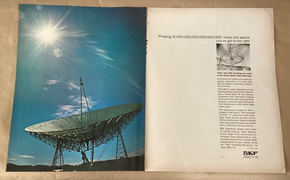 SKF bearings print ad 1966 orig vintage 1960s art business satellite industrial
