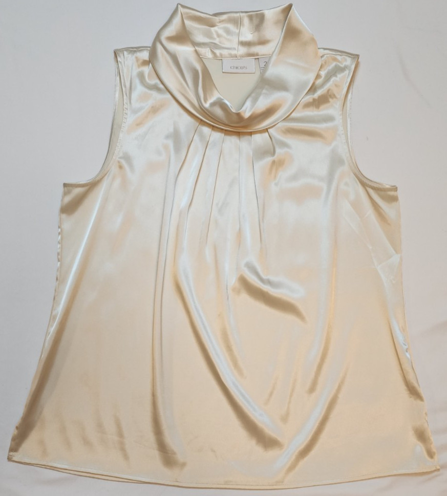 Chico's Cowl Neck Shiney Golden Champagne Sleeveless Women's 2 Pullover Tank Top