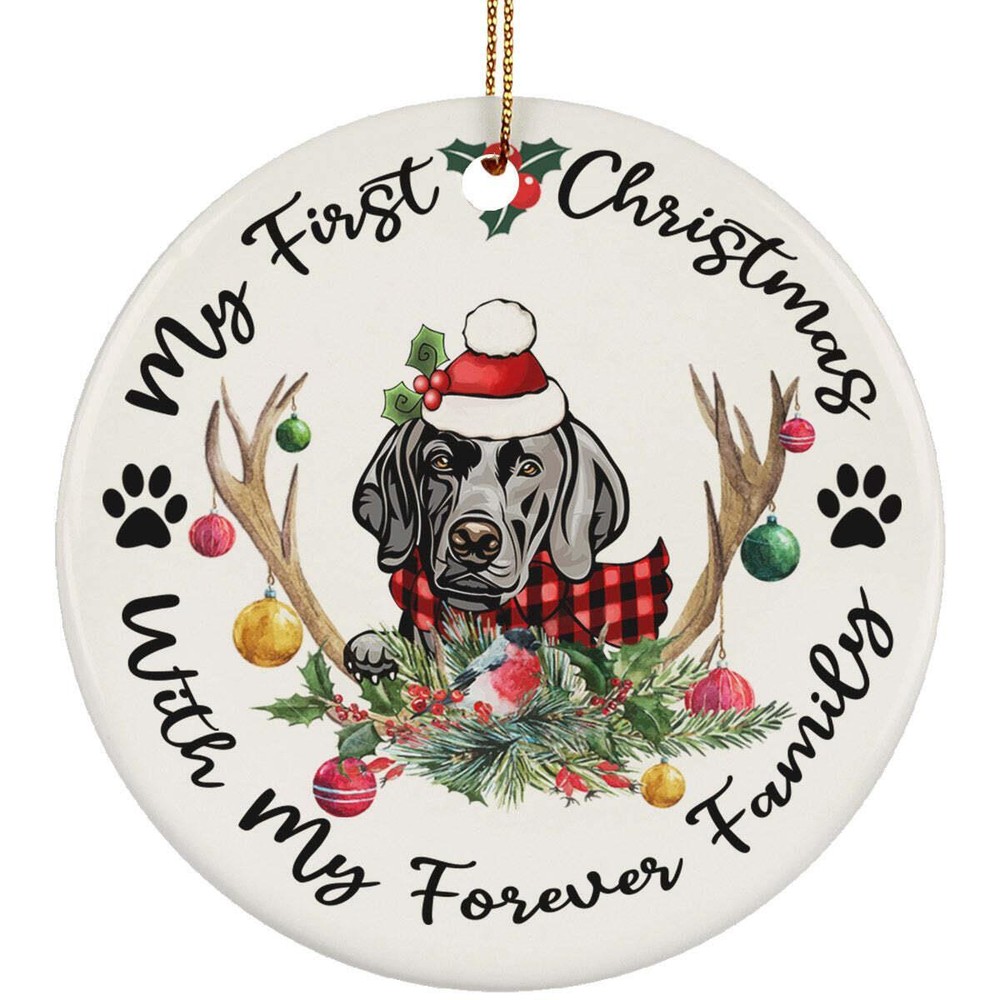 My First Christmas Weimaraner Dog With Deer Anlters Ornament Gift Decor Hanging