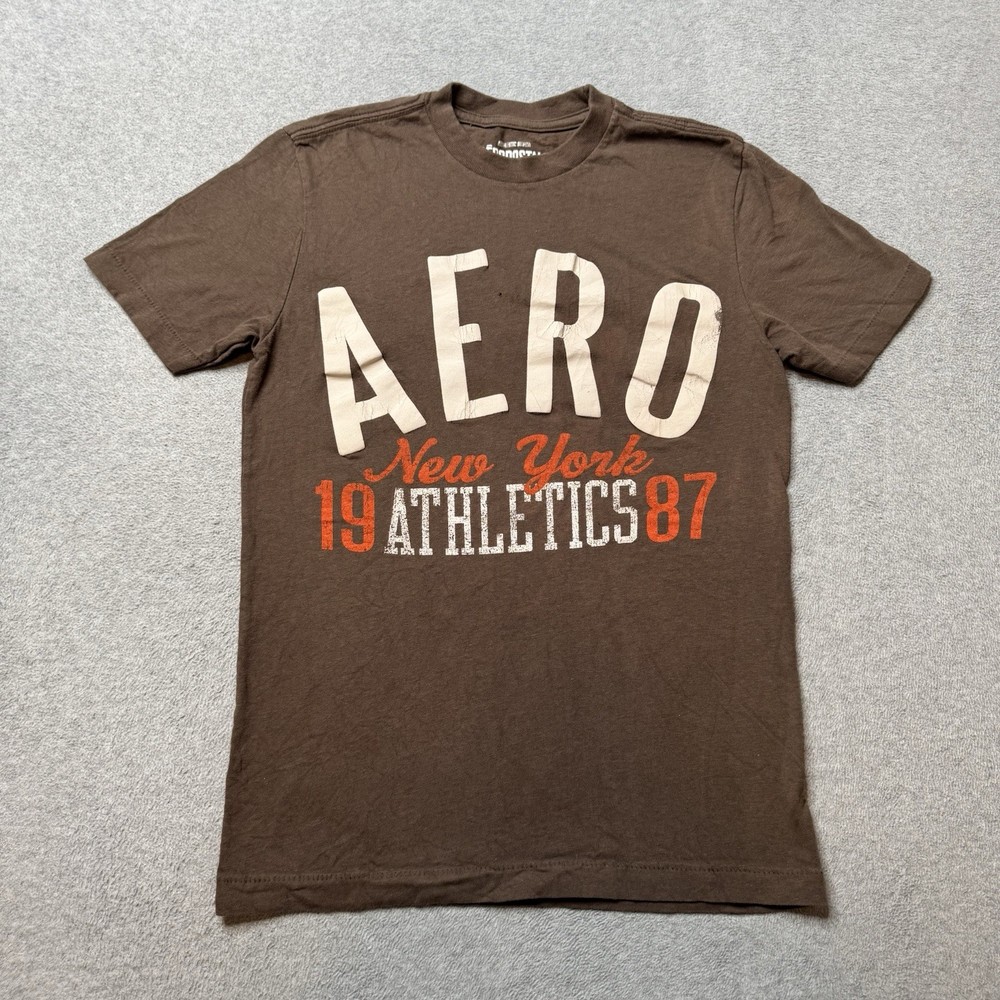 Aeropostale T Shirt Mens XS Brown New York Athletics Graphic Print Adult