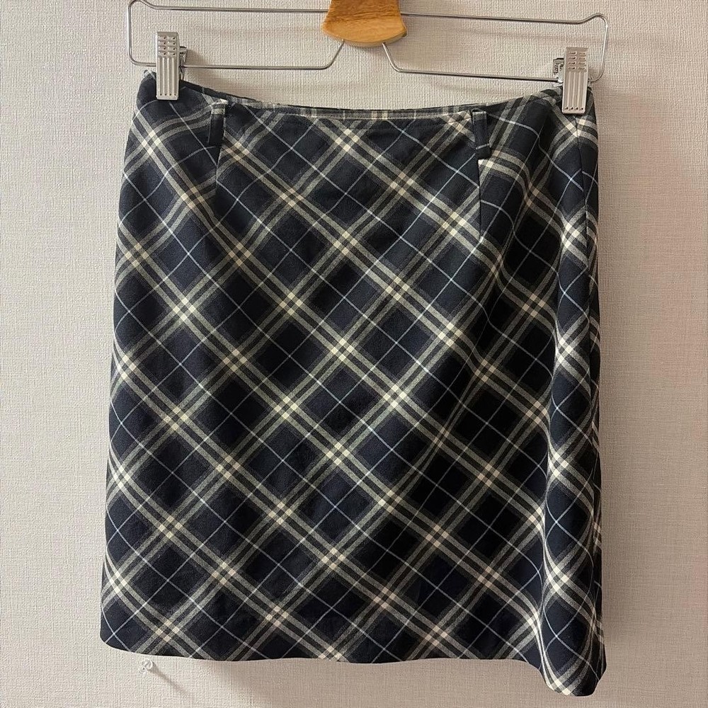 Burberry Blue Label Mini Tight Skirt Check Navy Yellow Blue Lines Size 38