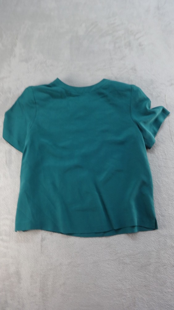 Westbound Top Womens Small Petite Green 100% Silk Short Sleeve Career