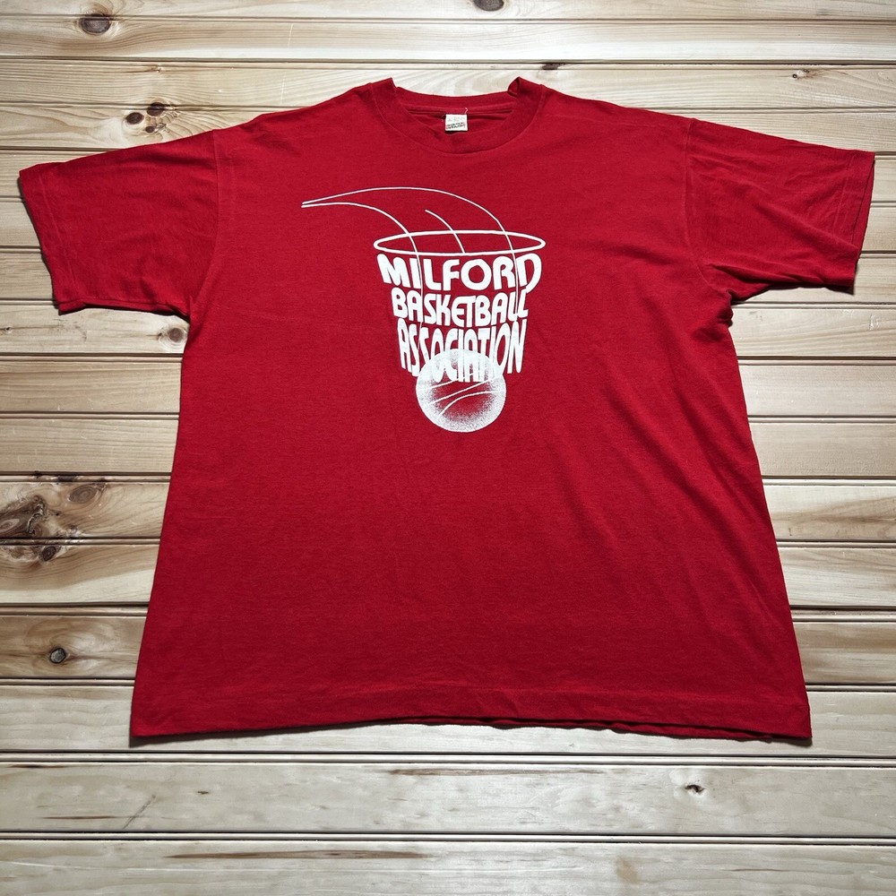 Vintage 80s 90s Milford Basketball M Association MBA Ohio Camp Shirt Size XL #50