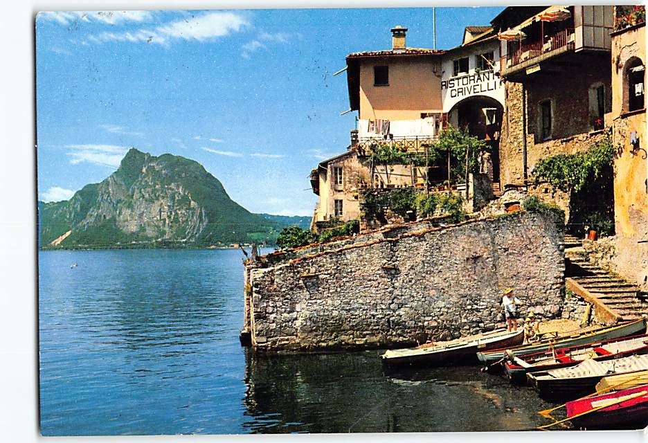 Postcard Scenic View in Gandria Lake Lugano Switzerland