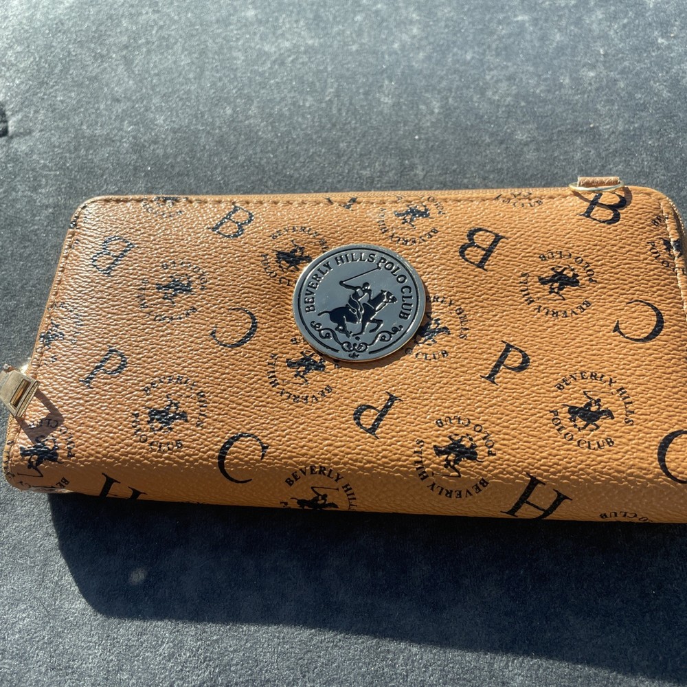 Beverly Hills Polo Club Womens Dual Zip Around Wristlet Wallet Black Horse Logo