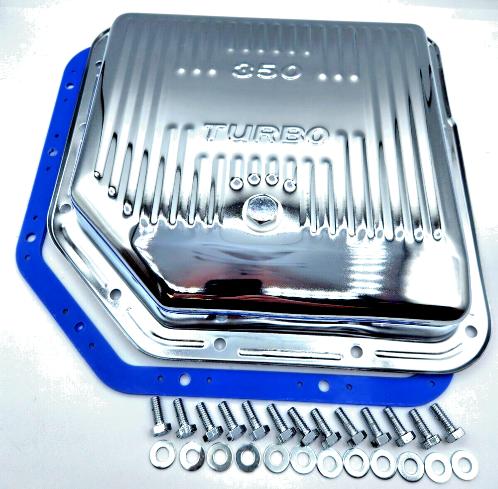 Chrome Chevy Shallow TH350 Transmission Pan Kit With Silicone Reinforced Gasket