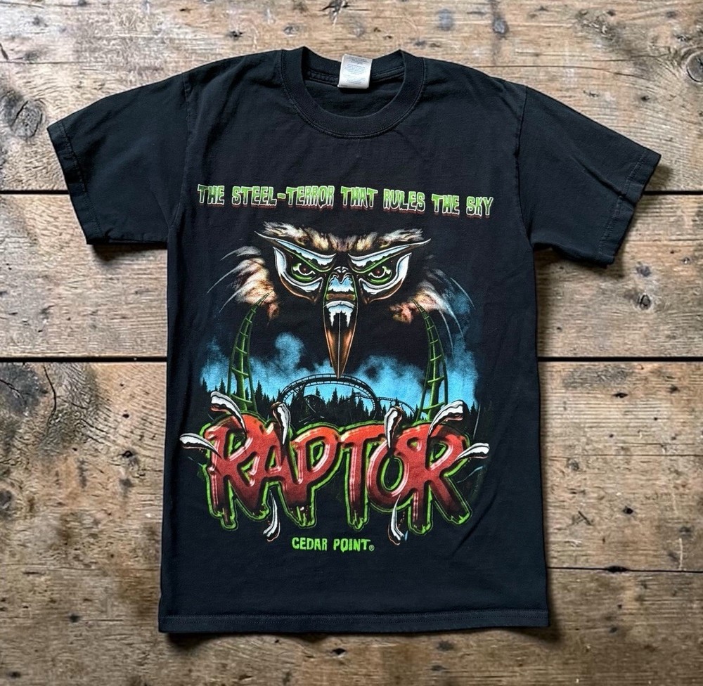 Vintage 90’s Cedar Point Raptor Roller Coaster Ride Amusement Park Shirt Size S