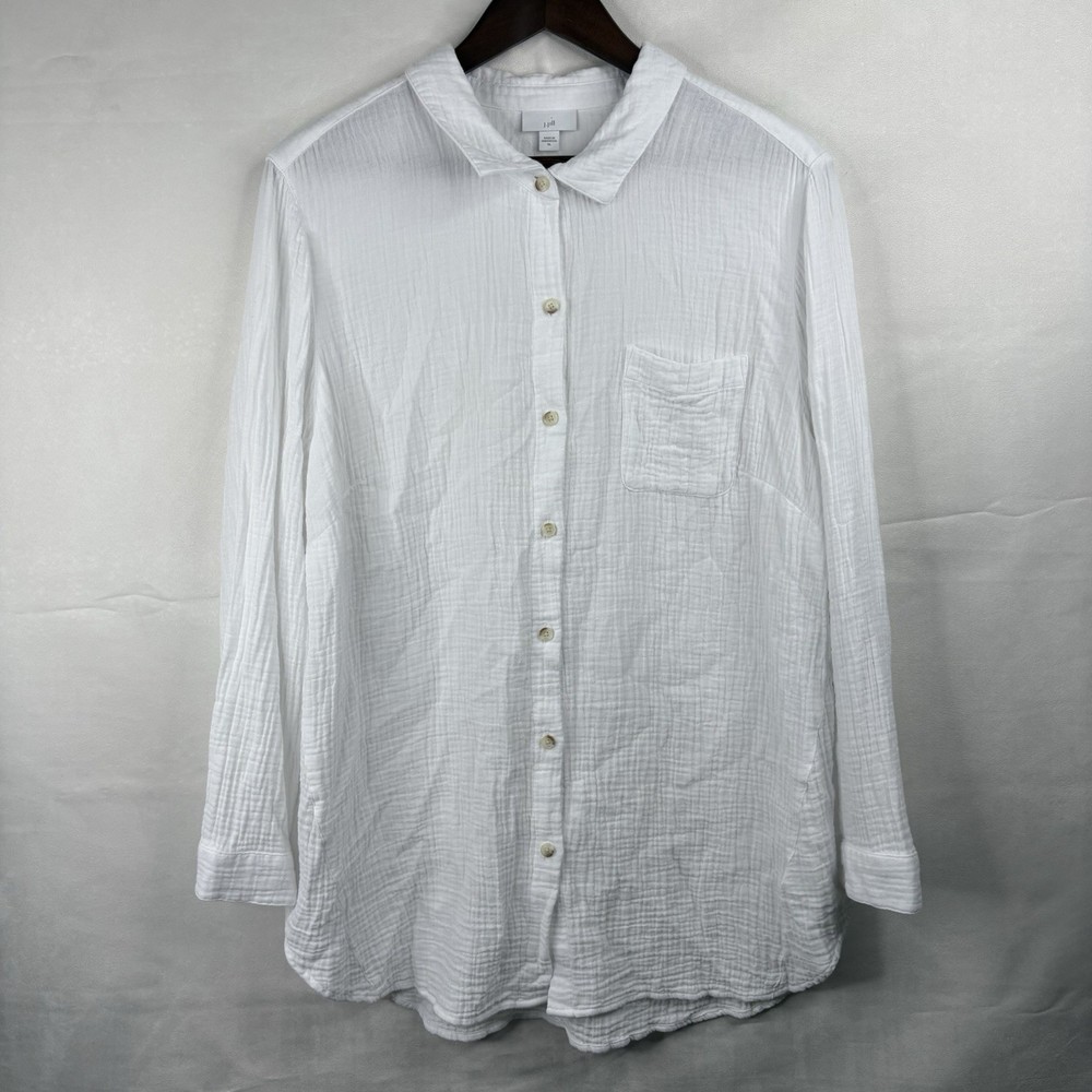 J Jill White Gauze Button Front Tunic Shirt Womens XL 100% Cotton Long Sleeve