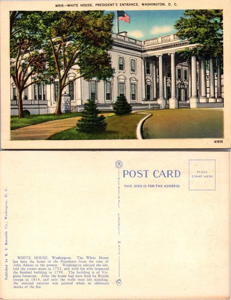 White House Presidents Entrance Washington DC Postcard