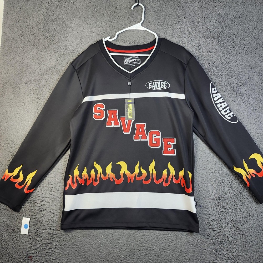 Encrypted Savage Shirt Mens Large Black Flame Long Sleeve Streetwear