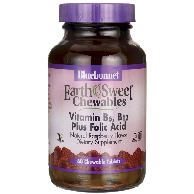 Bluebonnet Earthsweet Chewable B6 B12 with Folic Acid Natural Supplement