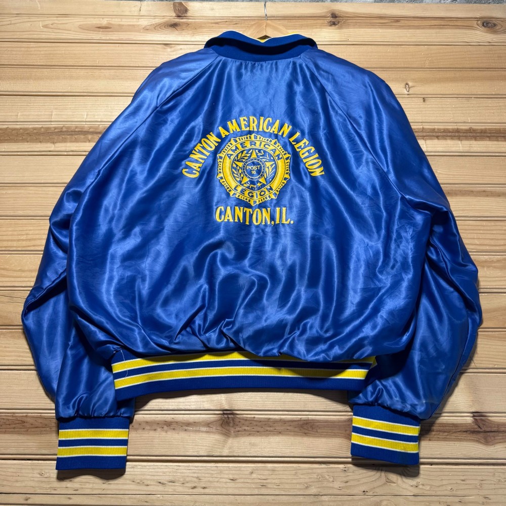 Vintage 80s Canton Illinois American Legion Satin Bomber Jacket USA Made - Large
